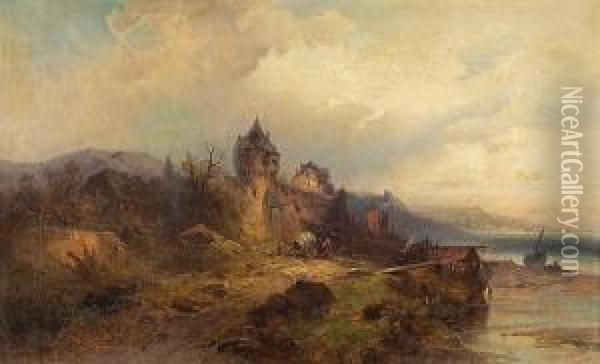 Landscape From The Rhine Oil Painting - Nicolai Von Astudin