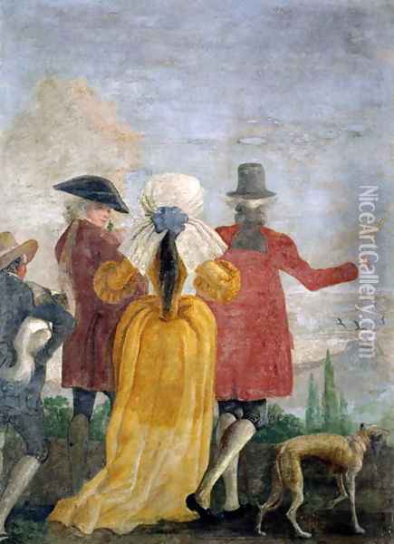 The Walk, c.1791 Oil Painting - Giovanni Domenico Tiepolo