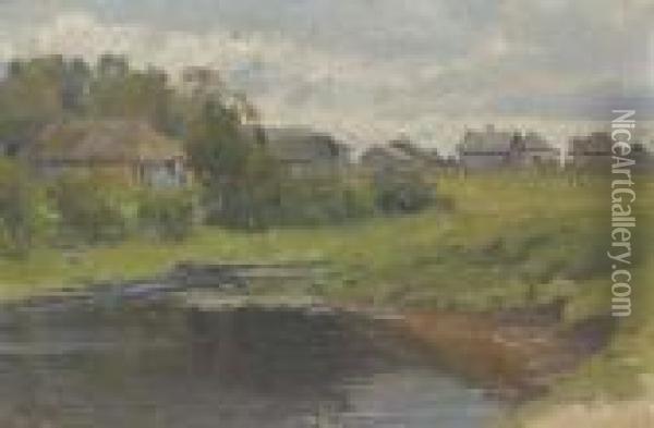 A Village Pond Oil Painting - Aleksander Vladimirovich Makovskii