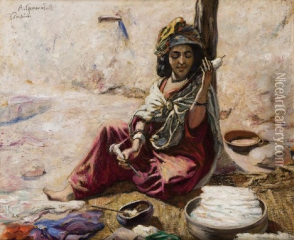La Fileuse Oil Painting - Alphonse Leon Germain-Thill