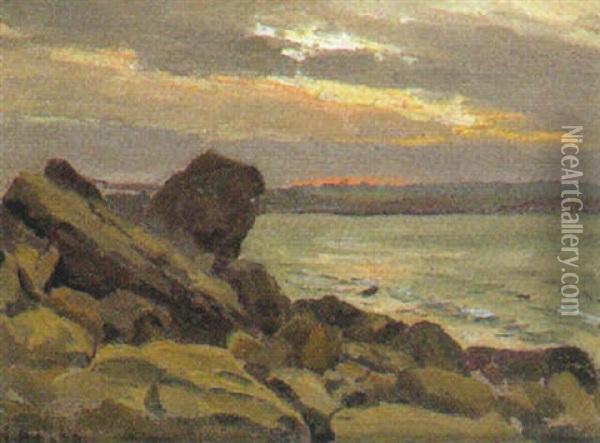 Kustenlandschaft Bei Sonnenuntergang Oil Painting - Heinrich Petersen-Flensburg