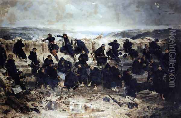 Barricade on the front of Sevastopol Oil Painting - Alphonse de Neuville