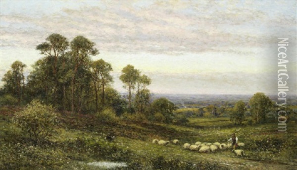 Shepherd And His Flock Oil Painting - Alfred Augustus Glendening Sr.