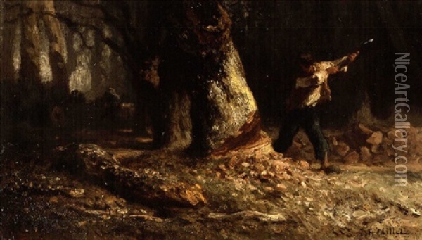 Woodcutter In The Forest (+ Study, Verso) Oil Painting - Jean-Francois Millet