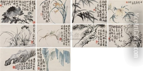 Grasshopper And Flowers, Bamboo (+ 11 Others; 12 Works) Oil Painting -  Li Shan