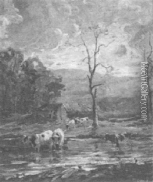 Cows At The River Oil Painting - George Glenn Newell