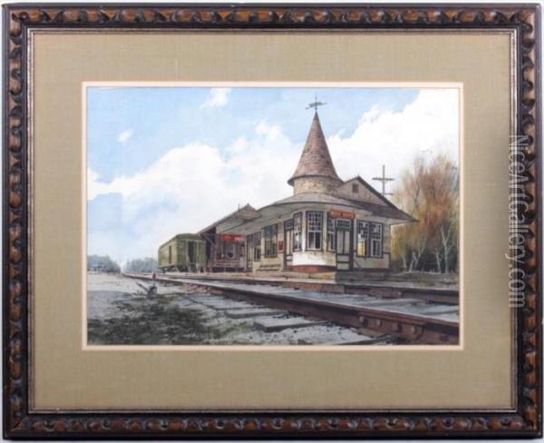 The New Hope, Pa Train Station Oil Painting - James Ross