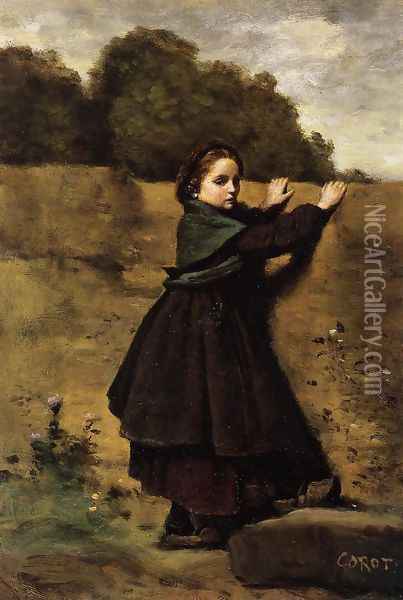 The Curious Little Girl Oil Painting - Jean-Baptiste-Camille Corot