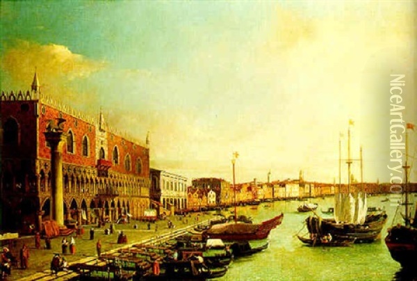Venice: A View Of The Doge's Palace And The Riva Degli Schiavoni Oil Painting - William James