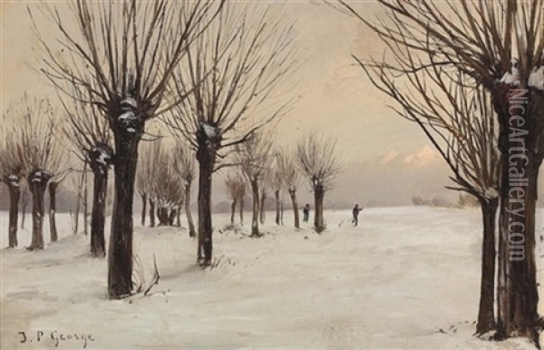 Winterlandschaft Mit Weiden Und Spaziergangern Oil Painting - Jean Philippe George-Julliard