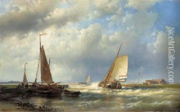 Dutch Barges At The Mouth Of An Estuary Oil Painting - Abraham Hulk the Elder