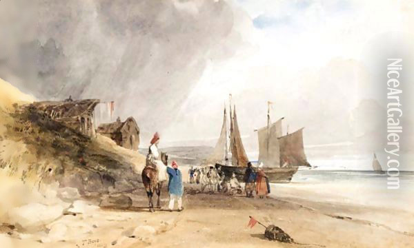Figures On A Beach, Northern France Oil Painting - Thomas Shotter Boys