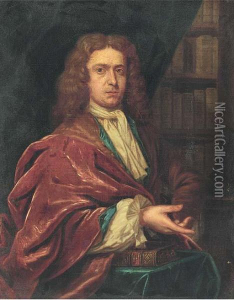 Portrait Of A Gentleman, Half-length Wearing A Long Wig And Redcoat Oil Painting - Sir Peter Lely