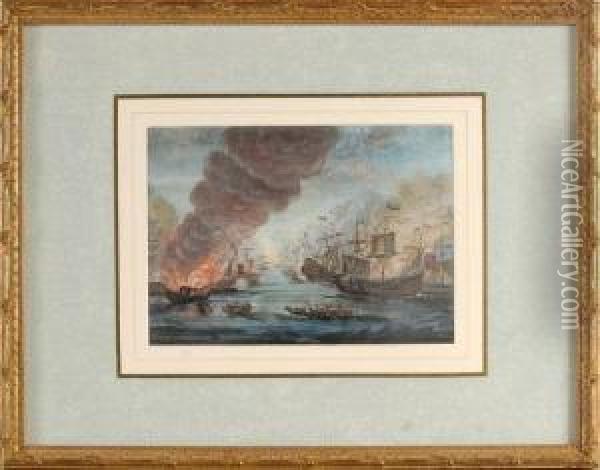 Scene De Bataille Navale Oil Painting - Henri Joseph Van Blarenberghe