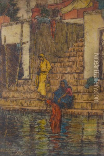 The Sacred Ganges, India Oil Painting - Charles William Bartlett
