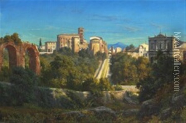 View From The Palatine Over Forum Romanum Oil Painting - Thorald Laessoe