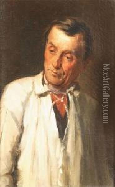 Portrait Of A Man In A White Coat Oil Painting - Gerard Portielje