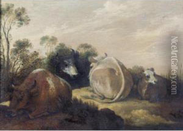 Cattle Resting In A Dune Landscape Oil Painting - Gillis Claesz De Hondecoeter