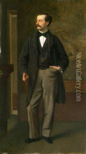 An Elegant Gentleman Oil Painting - Edmond Aime Florentin Geffroy