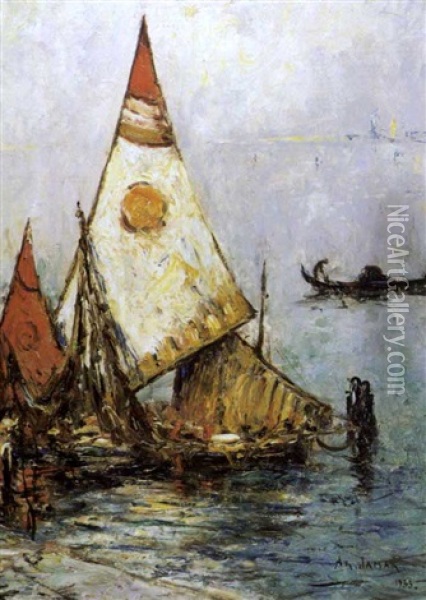 Boten In De Lagune Van Venetie Oil Painting - Armand Gustave Gerard Jamar