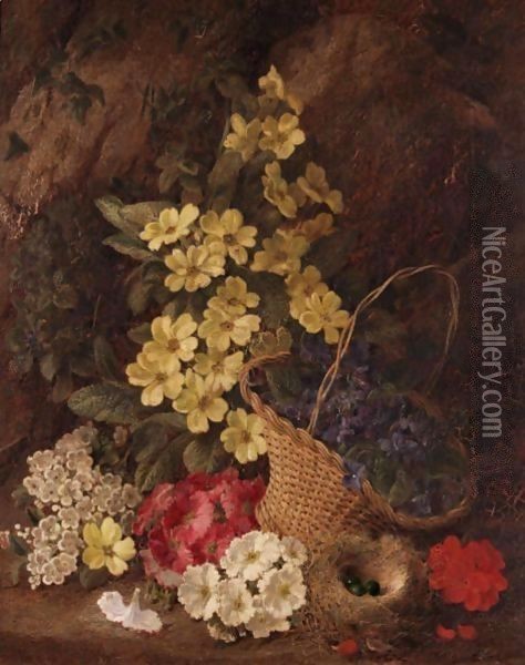 Still Life Of Flowers In Basket Oil Painting - George Clare