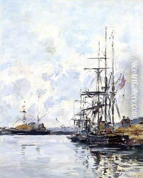 Port, Sailboats at Anchor Oil Painting - Eugene Boudin