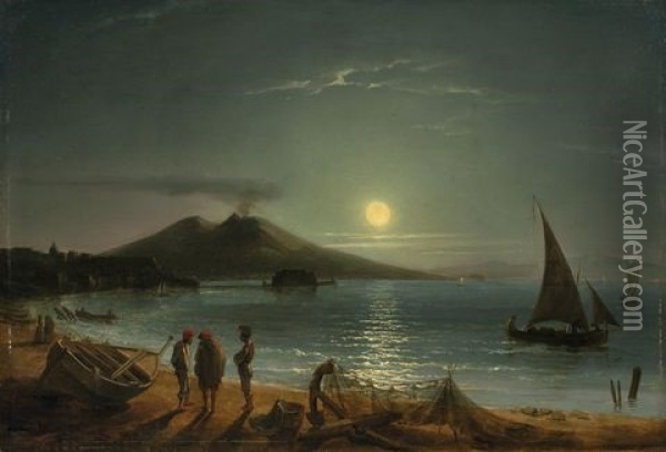 Mondschein Uber Der Bucht Von Neapel Oil Painting - Gustaf Wilhelm Palm