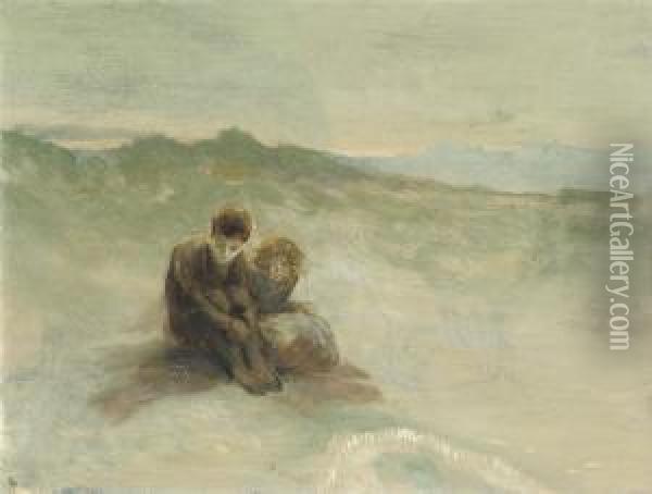 Children On A Beach Oil Painting - George William, A.E. Russell