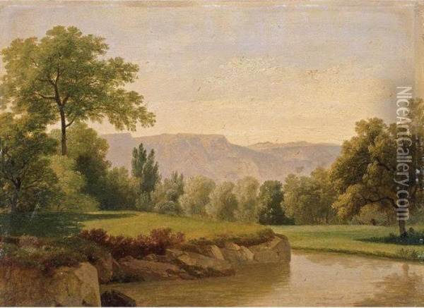 River Landscape With A View Of Saleve Oil Painting - Wolfgang-Adam Toepffer