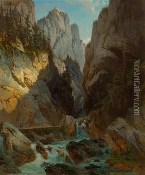 Mountain Gorge In Switzerland Oil Painting - Jean Francois Xavier Roffiaen