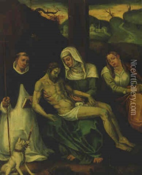 The Lamentation With A Monastic Donor Oil Painting - Gerard David