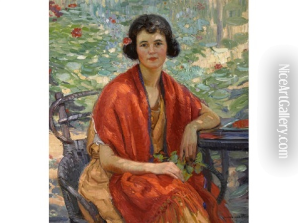 The Red Shawl (portrait Of Edee-lou Frazee) Oil Painting - Joseph Kleitsch