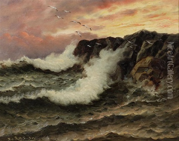 Crashing Waves At Sunset Oil Painting - Richard Dey de Ribcowsky
