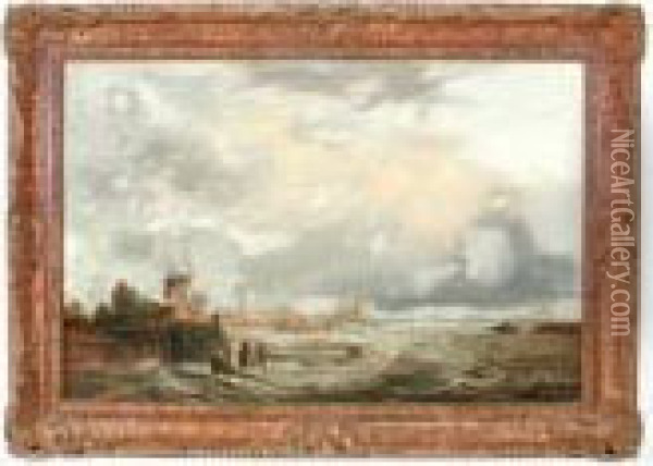 Scene Off Thedutch Coast With Windmills Oil Painting - George Clarkson Stanfield