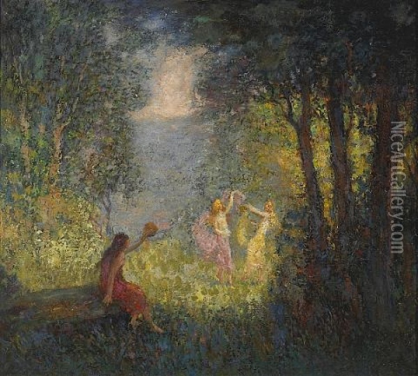 Women Dancing In A Forest Oil Painting - Charles Walter Stetson