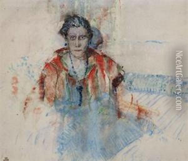 Portrait D'une Dame Au Collier Bleu Oil Painting - Marcel Jefferys
