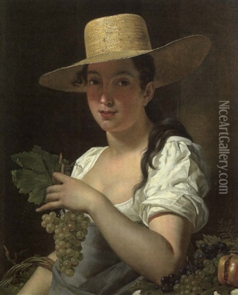 Jeune Femme Au Chapeau Et Aux Raisins Oil Painting - Pieter van Hanselaer
