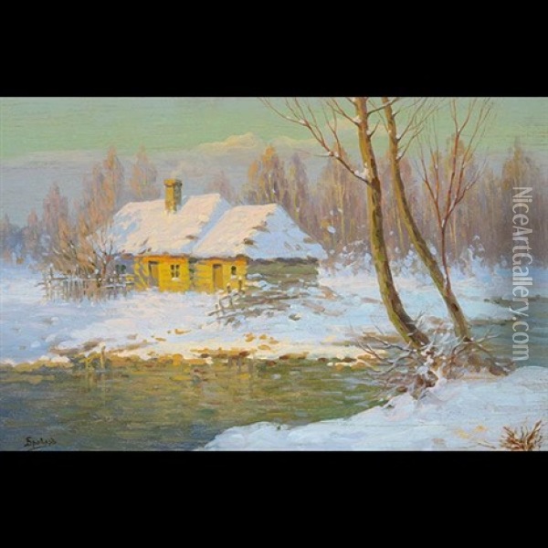 Landscape In Snow Oil Painting - Jakov Ivanovich Brovar