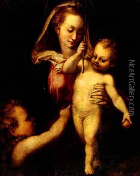 Madonna And Child With The Infant Saint John The Baptist Oil Painting - Giovanni Maria Butteri