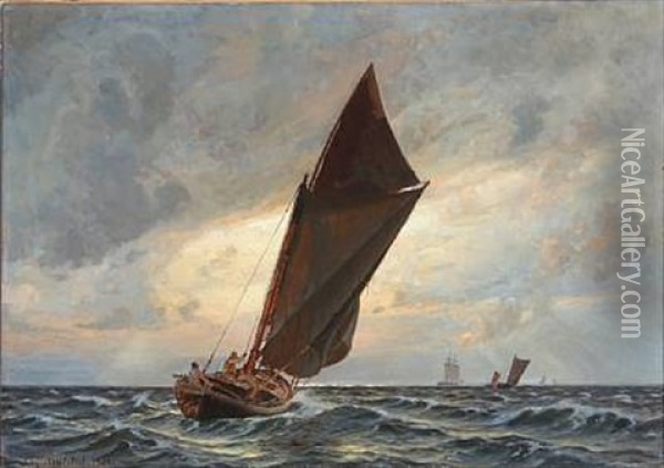 Morgenstemning I Sundet Oil Painting - Christian Ferdinand Andreas Molsted