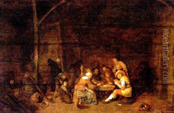 Peasants Drinking And Smoking In A Tavern Oil Painting - Jan Miense Molenaer
