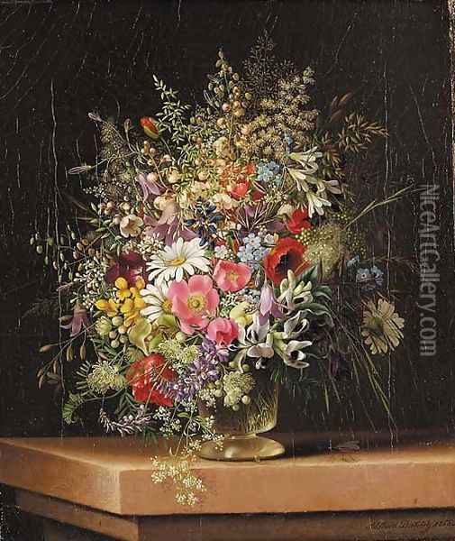 Wild flowers in a glass vase Oil Painting - Adelheid Dietrich