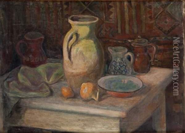Still Life With Vases Oil Painting - Waclaw Wasowicz