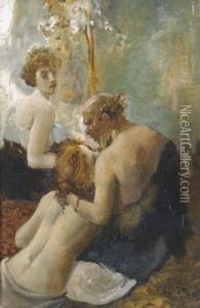 Satyr Mit Zwei Jungen Gespielinnen Oil Painting - Eduard Veith