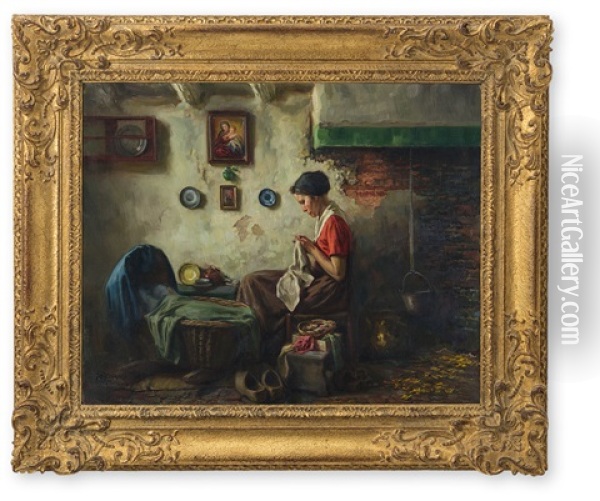 Mutter Und Kind Oil Painting - Julius Schrag
