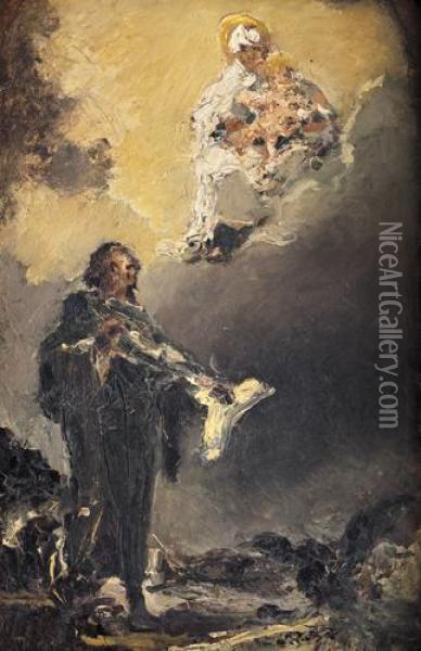 S. Giovanni Evangelista Con La Madonna E Il Bambino Ges (bozzetto) Oil Painting - Lorenzo Delleani