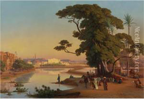 Sunset In Cairo Oil Painting - Johann Jakob Frey