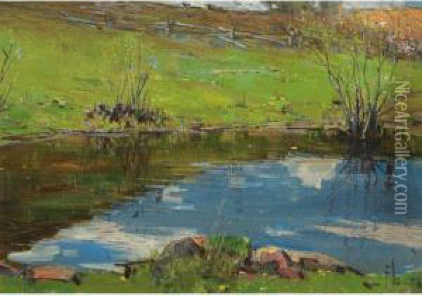 Springtime By The River, Ontario Countryside Oil Painting - Peleg Franklin Brownell