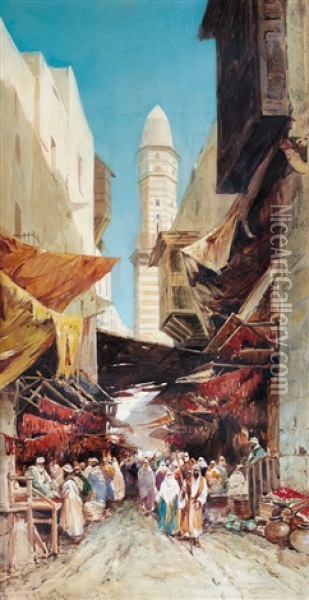 Mercato Al Cairo Oil Painting - Hermann David Salomon Corrodi
