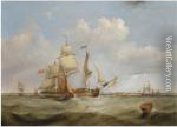 A Merchant Ship, Hove To, Off The Mouth Of The Mersey Oil Painting - Samuel Walters